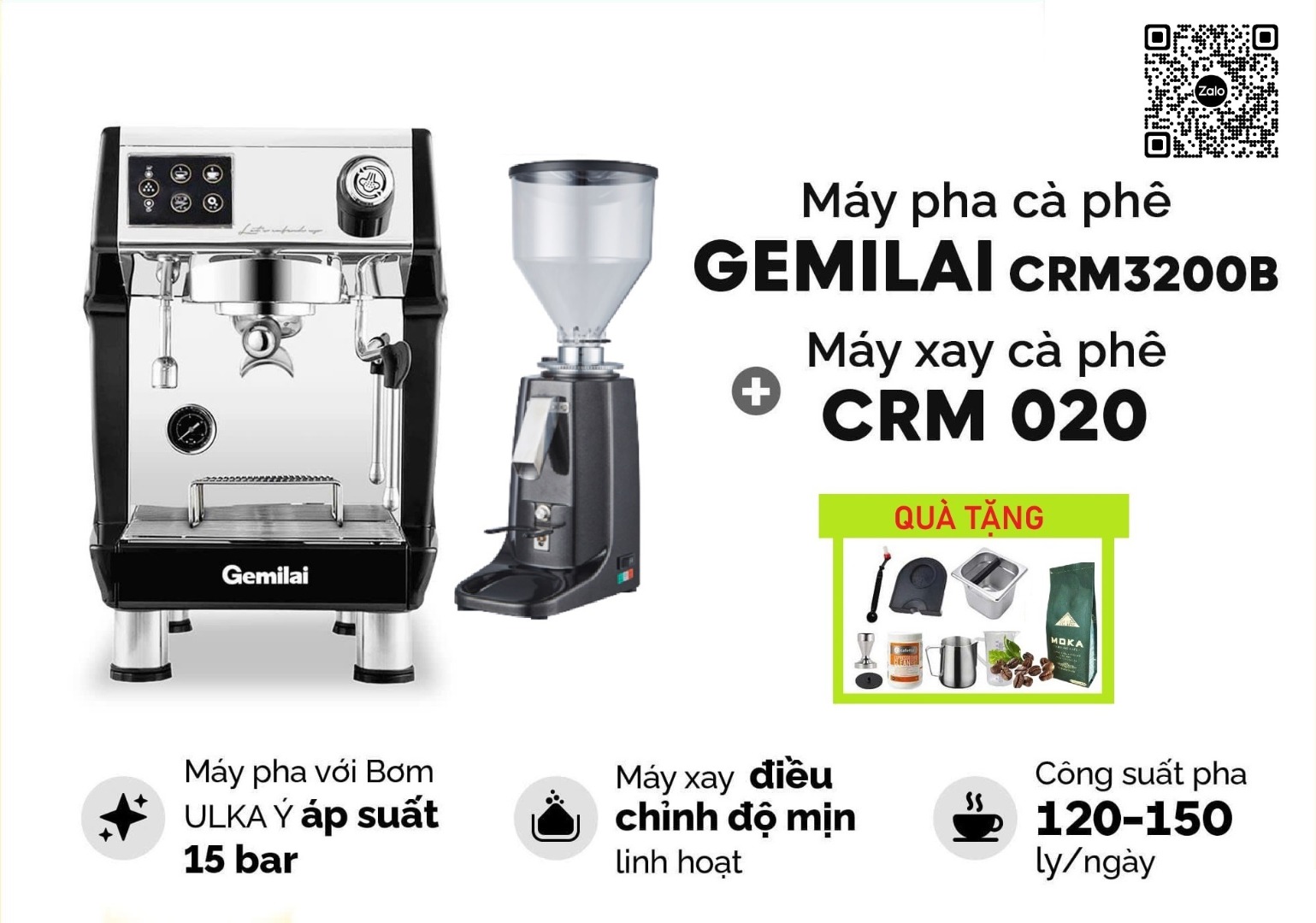 Combo máy pha cà phê CRM 3200B Và Máy Xay Cafe GEMILAI CRM020